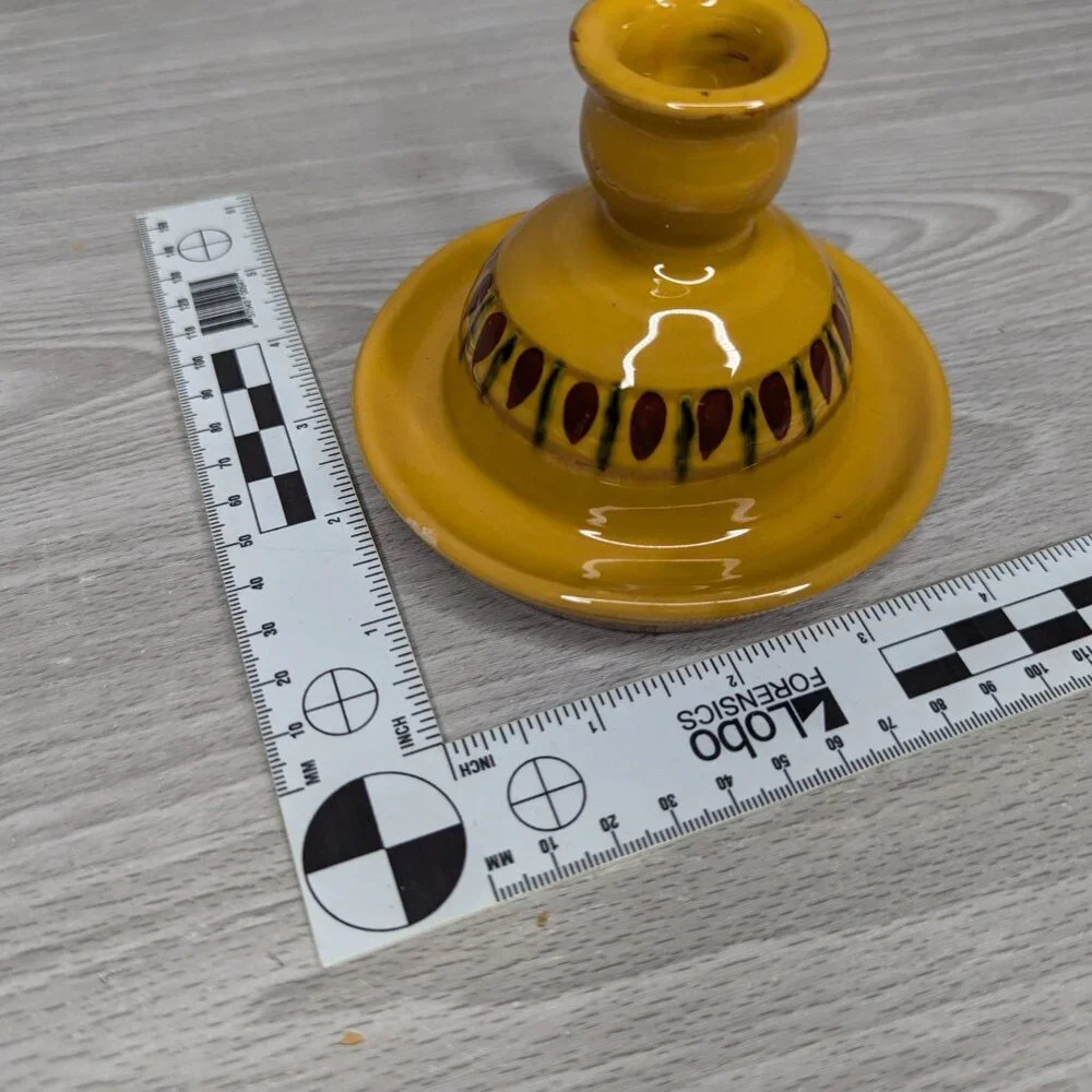 Vintage Pottery Barn Ceramic Golden Painted Taper Handle Walking Candle #1